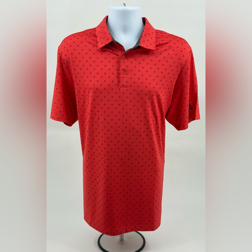 Adidas Golf Polo Shirt Allover Logo Pattern Coral Red S/S Stretch Men’s L NWOT